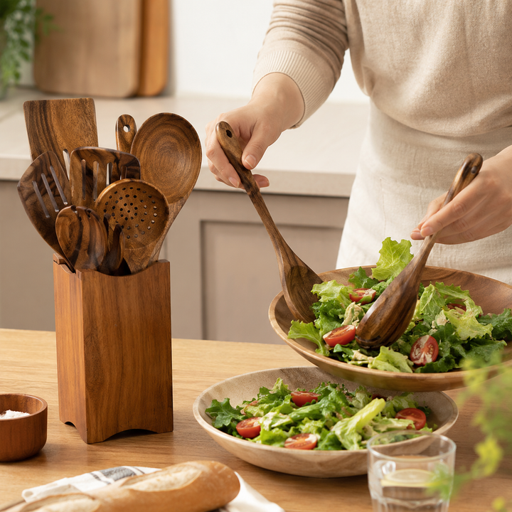Deze 8-delige acaciahouten keukenset is praktisch en stijlvol. Perfecte kookhulp met duurzame keukenaccessoires.