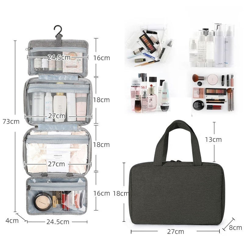 Ruime, waterdichte SANDSBERGORIGINALS toilettas met ophanghaak. Perfecte reis organizer voor cosmetica en badkamerartikelen.