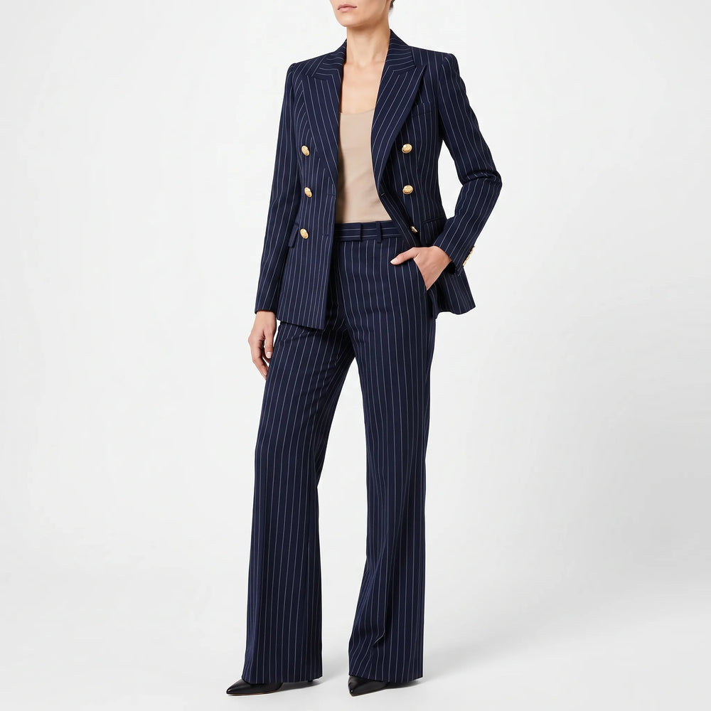 Modieus dames broekpak, 2-delig met gestreepte blazer en pantalon. Perfect voor smart casual of formele look.