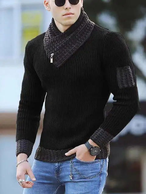 Comfortabele heren trui met hoge kraag in vintage stijl. Ideale casual wintertrui voor elke man.