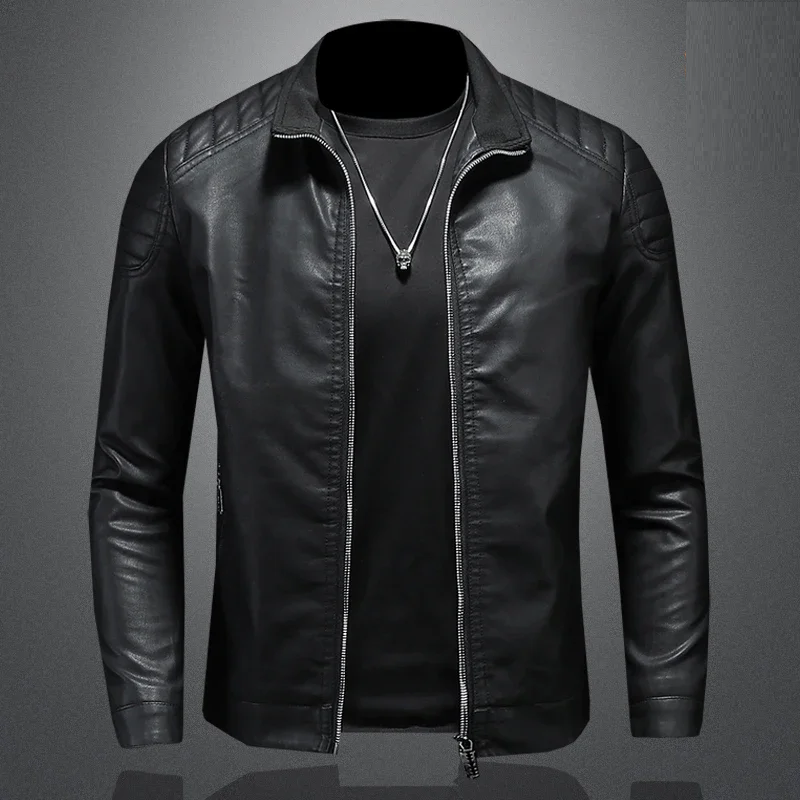 Stijlvolle heren bikerjack, zwarte bomberjack look. Trendy outwear voor mannen.