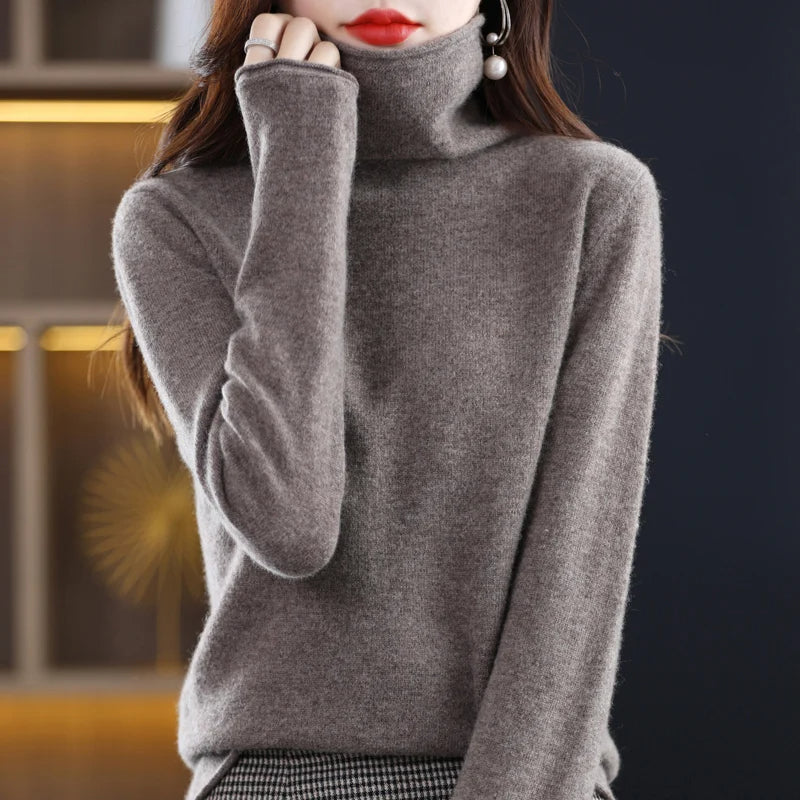 Stijlvolle effen gebreide kasjmier trui voor dames, perfecte warme winterkleding.