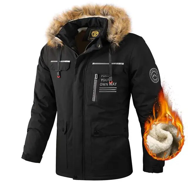 Winddichte heren winterjas met warme capuchon, perfect voor koud weer.