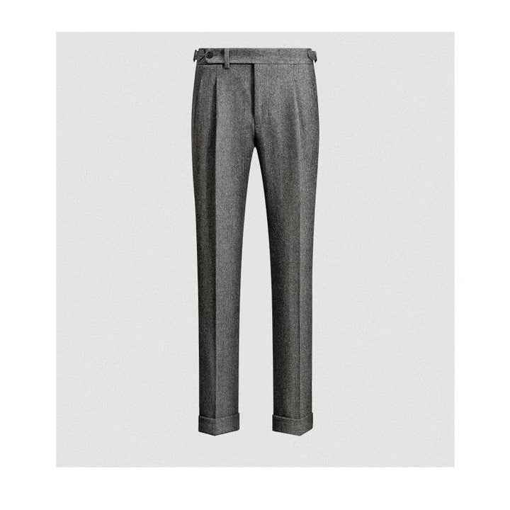 Gevouwen heren tweed vrijetijdsbroek; toont de kwaliteit van de stof. Essentiële comfortabele casualbroek voor heren.