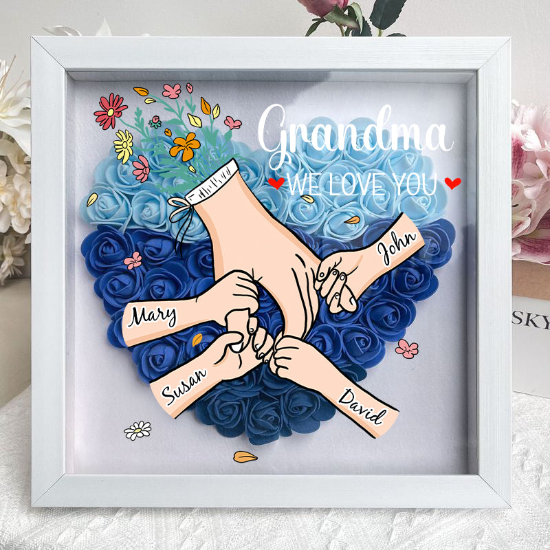 Familie namen bloemen schaduwbox; een dierbaar gepersonaliseerd cadeau voor mama, nooit verwelkend.