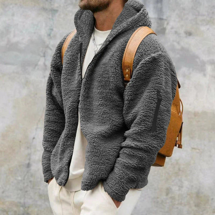 Duurzaam heren vintage fleecevest met capuchon, warm en comfortabel voor dagelijks wintergebruik.