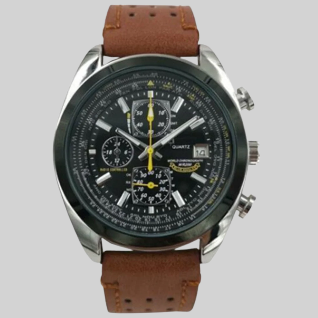 Zwart heren quartzhorloge met strak design, waterdicht en duurzaam, een tijdloos accessoire voor de moderne man.