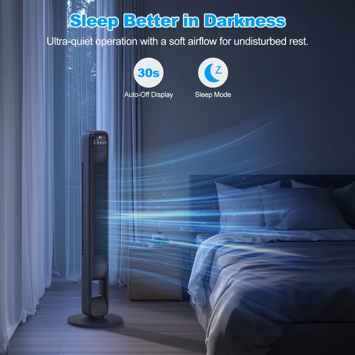 Instelbare bladloze torenventilator, ideaal voor stille verkoeling thuis of op kantoor.