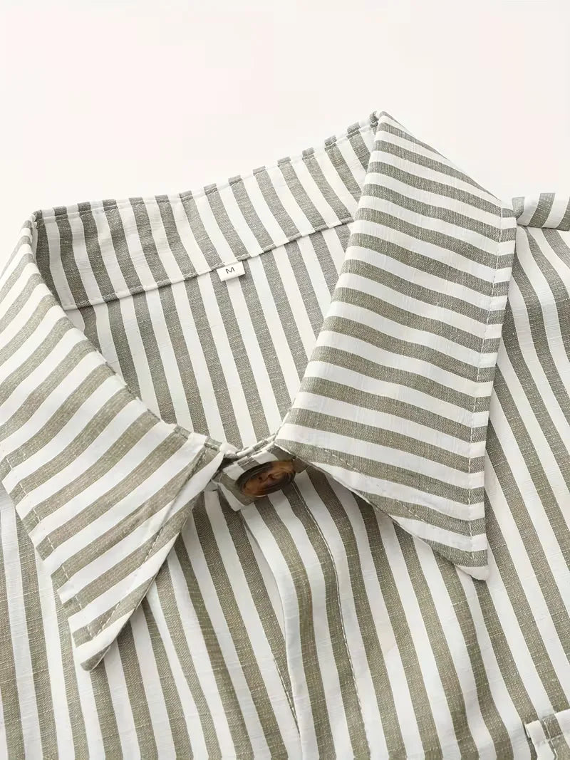 Heren gestreept overhemd, slim fit, lange mouwen, perfect voor zomerse dagen.