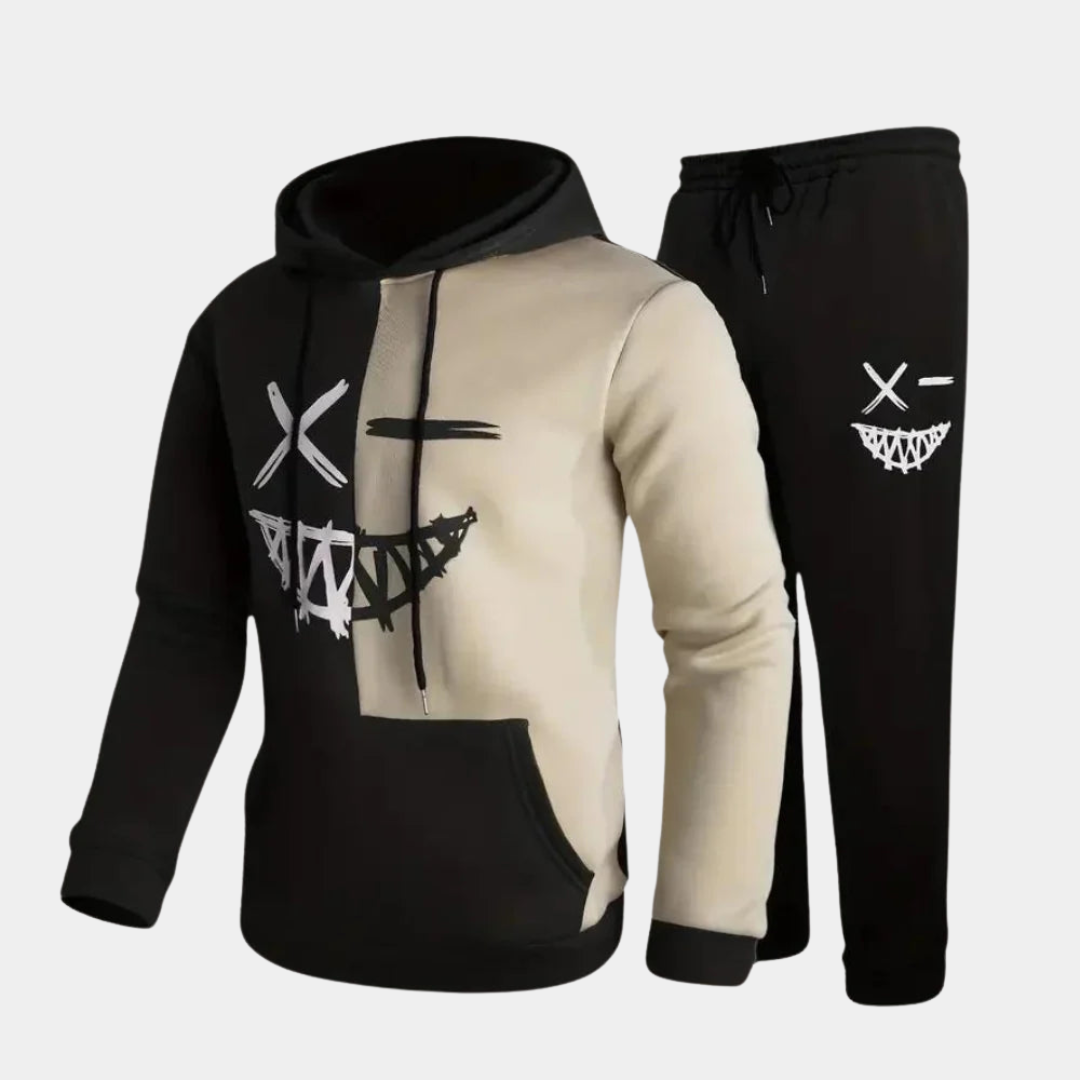 Groene Hoymans heren hoodie en joggingbroek set. Comfortabel casual katoenmix trainingspak voor vrije tijd.