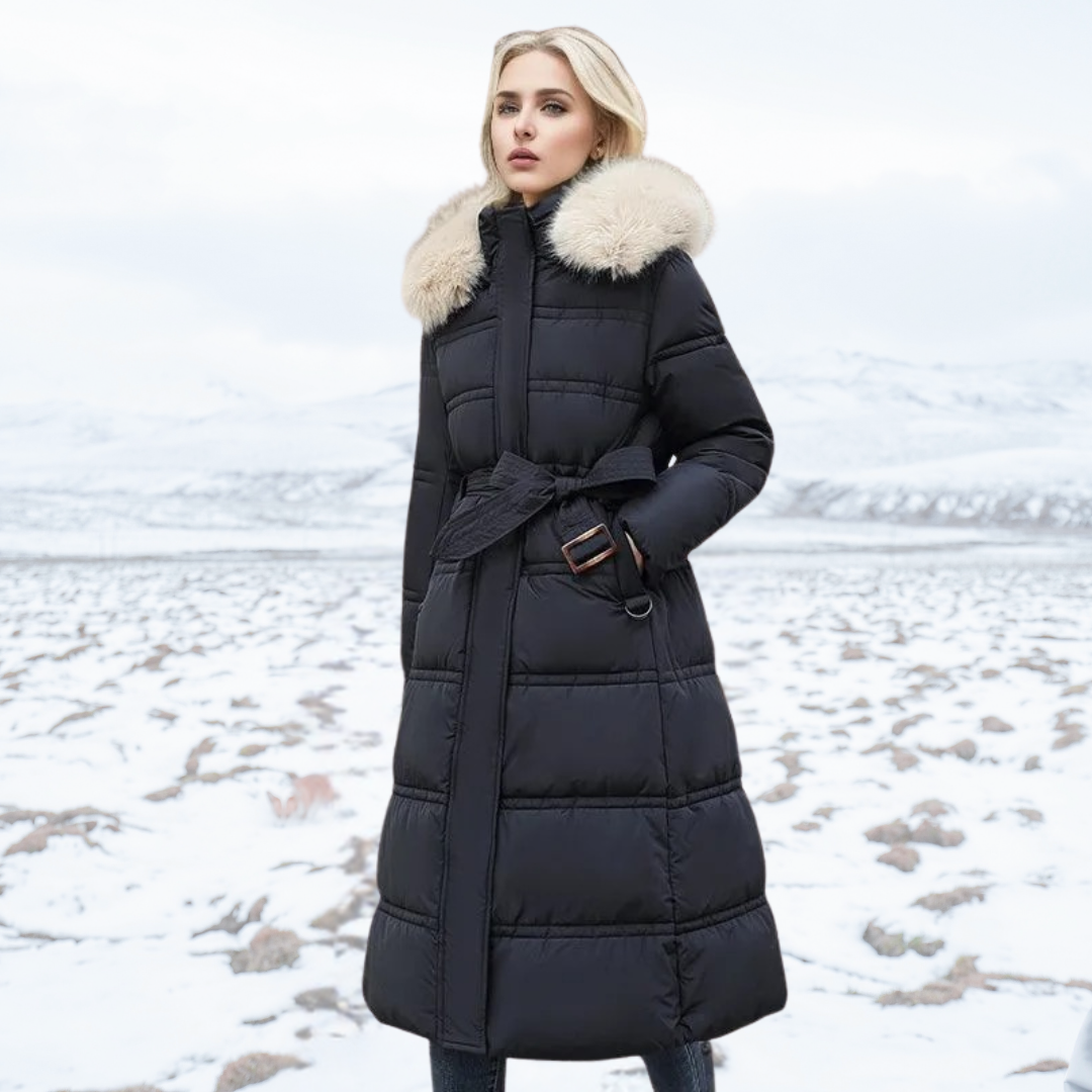 Nieuwe luxe dames winterjas met warme bontkraag, elegant en stijlvol. Ideaal voor de wintermode.