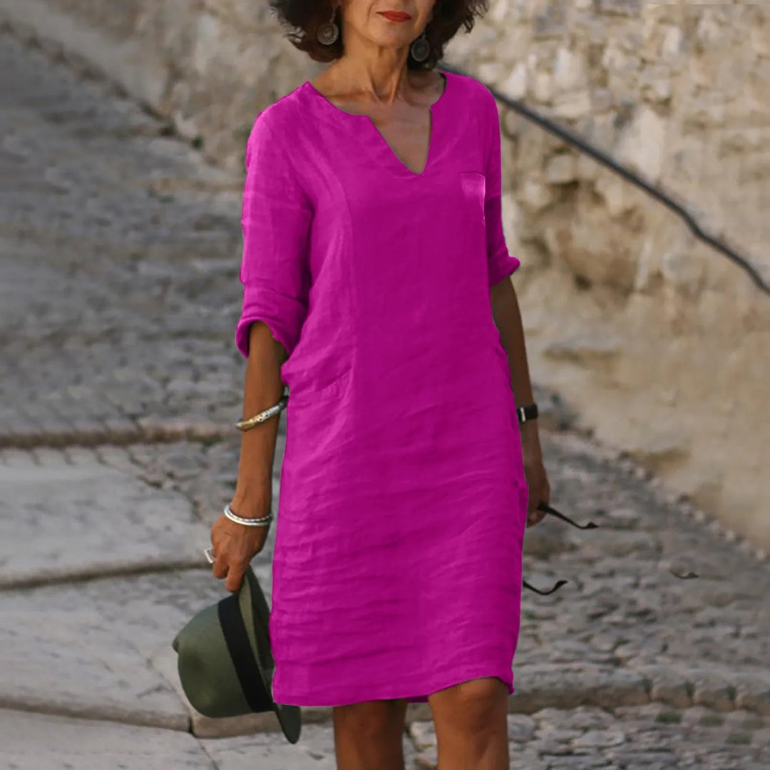 Moderne midi zomerjurk voor dames. Een elegante keuze voor stijlvolle dagen en ontspannen comfort.