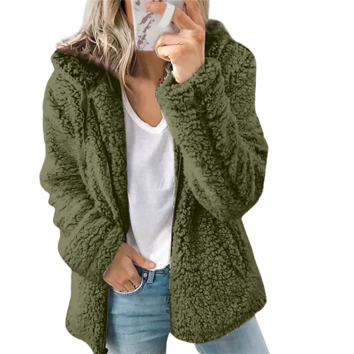 Warme dames pluche hoodie met rits en capuchon, comfortabele en casual mode voor herfst en winter.