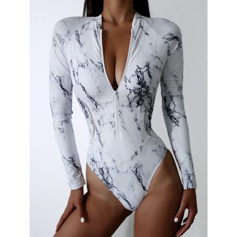Trendy dames badpak met lange mouwen, perfecte zwemkleding met UV-bescherming voor de zomer.