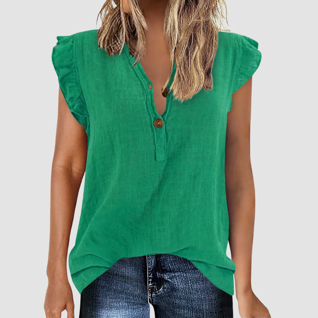 Losse zomerblouse voor dames met elegante knoopsluiting en lange mouwen, perfect voor een comfortabele voorjaarslook.