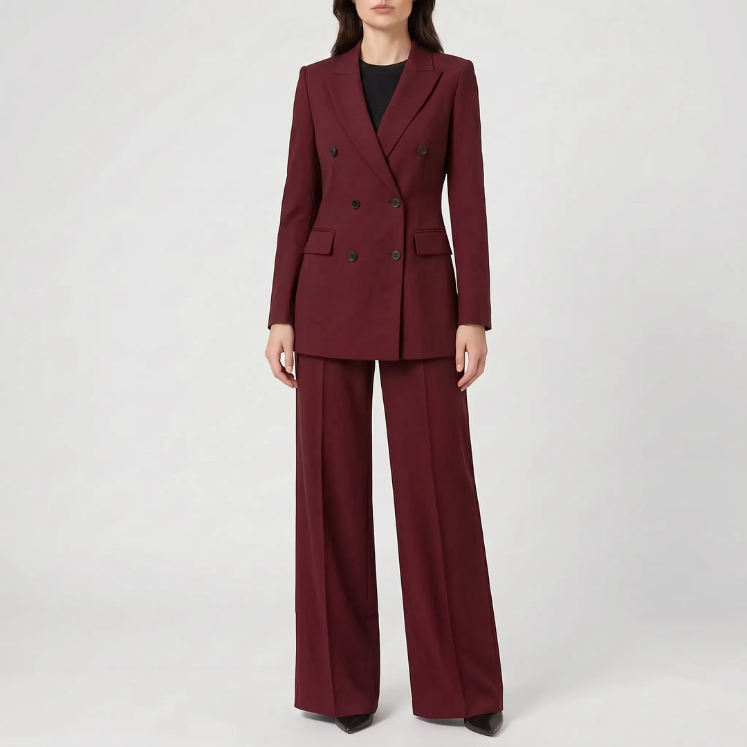 Comfortabele pantalon van een dames broekpak, met een moderne snit en soepele stof voor bewegingsvrijheid.