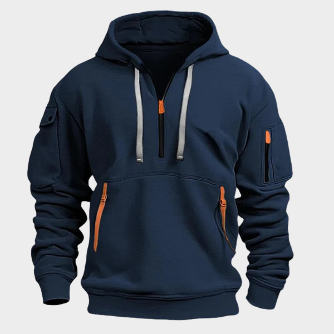 Stijlvolle heren hoodie Ben in diverse kleuren. Warme en comfortabele trui met halve rits.