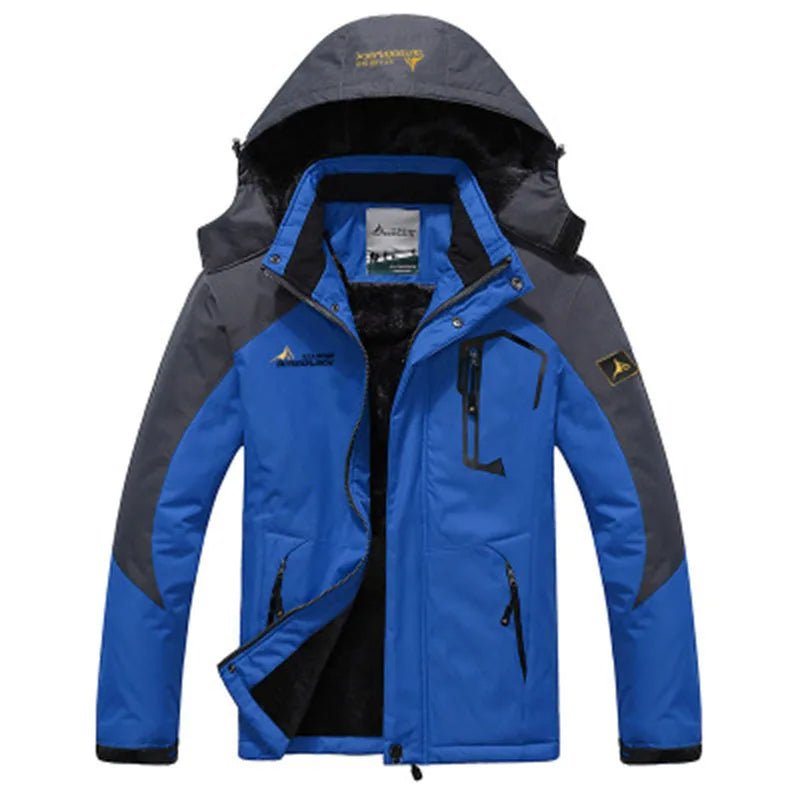 Detail van de warme, winddichte stof van deze stijlvolle heren winterparka, ideaal tegen de kou.