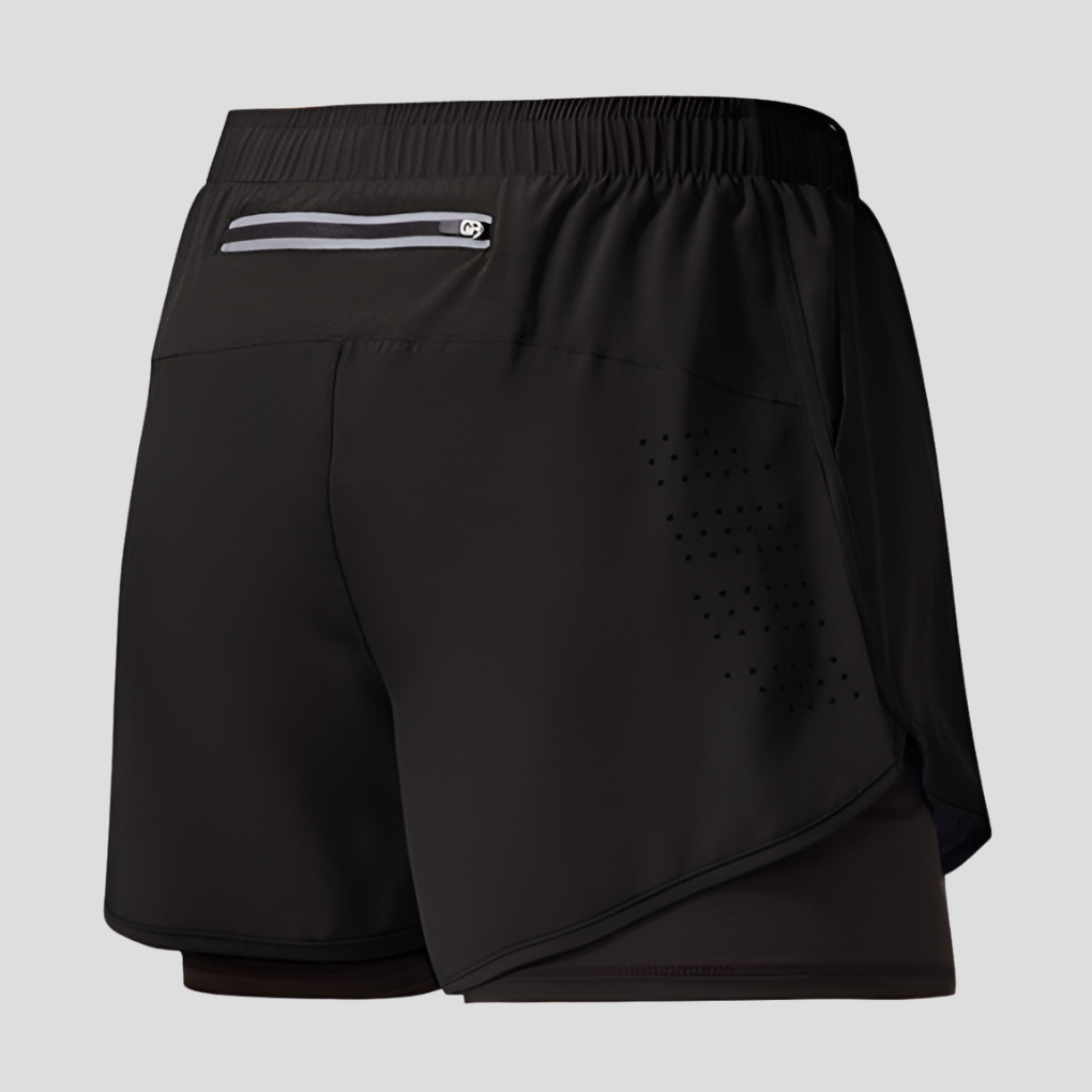Ademende heren sportshorts met praktische ritszak, ideaal voor training, gym en actieve kleding.