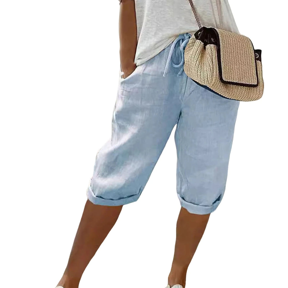 Zomerse casual dames kniebroek van katoenmix met praktische zakken en elastische taille, vintage stijl.