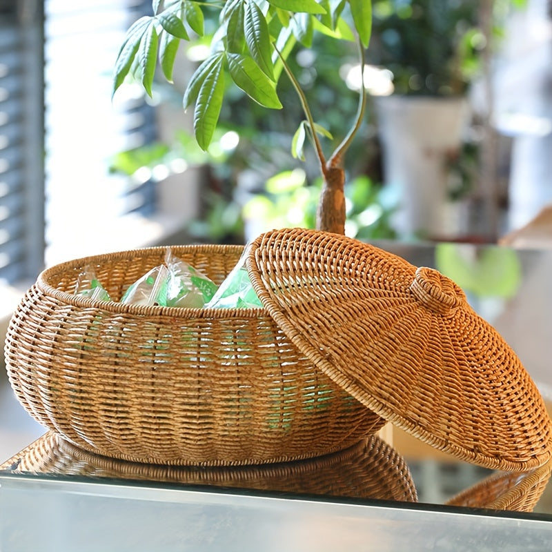 Decoratieve rustieke opbergmand met deksel, voegt een warme, natuurlijke touch toe aan elke kamer in huis.