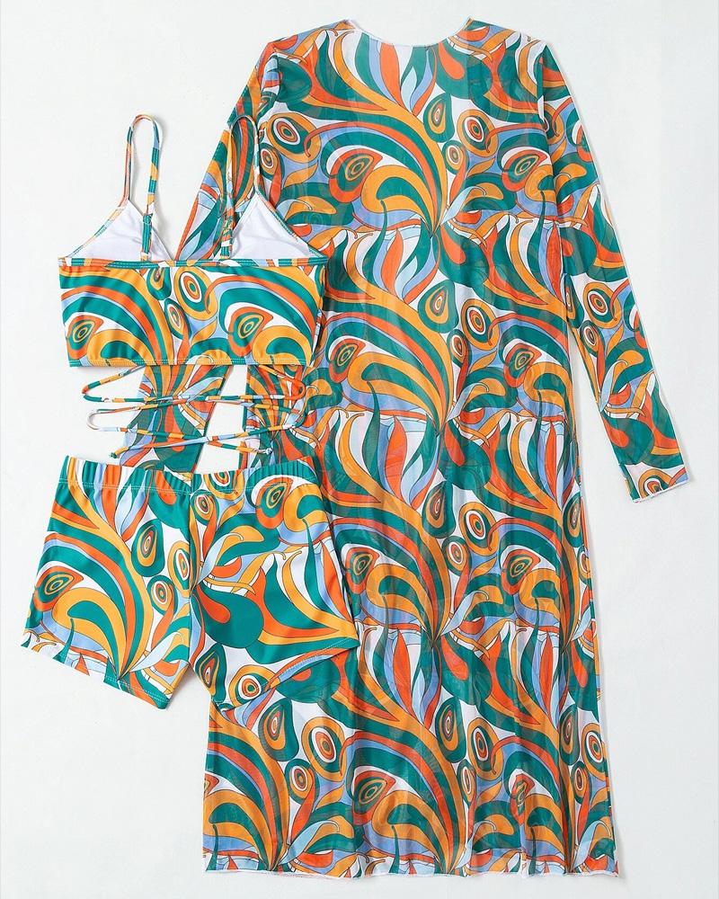 Comfortabele zwemkleding set met bikini en cover-up, dames loungewear.