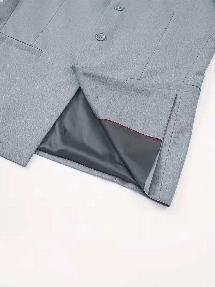 Zakelijk heren colbert, slim fit model, met een elegante mandarijnkraag, hoge kwaliteit.