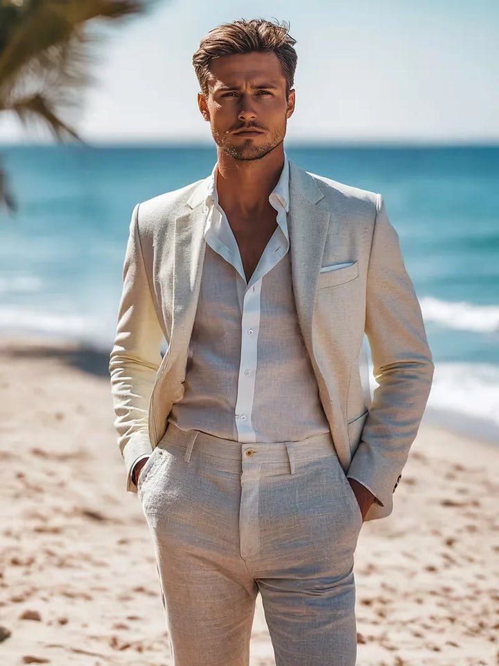 Linnen slimfit blazer voor mannen, veelzijdig voor bruiloft, feest of kantoor.
