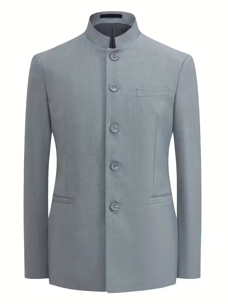 Modieuze heren blazer met mandarijnkraag, slim fit, perfect voor zakelijke bijeenkomsten.