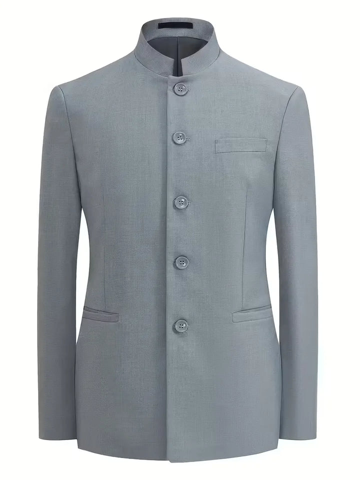 Modieuze heren blazer met mandarijnkraag, slim fit, perfect voor zakelijke bijeenkomsten.