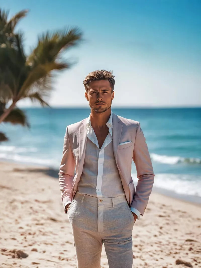 Elegant slimfit herencolbert in linnen, geschikt voor feesten en zakelijke evenementen.