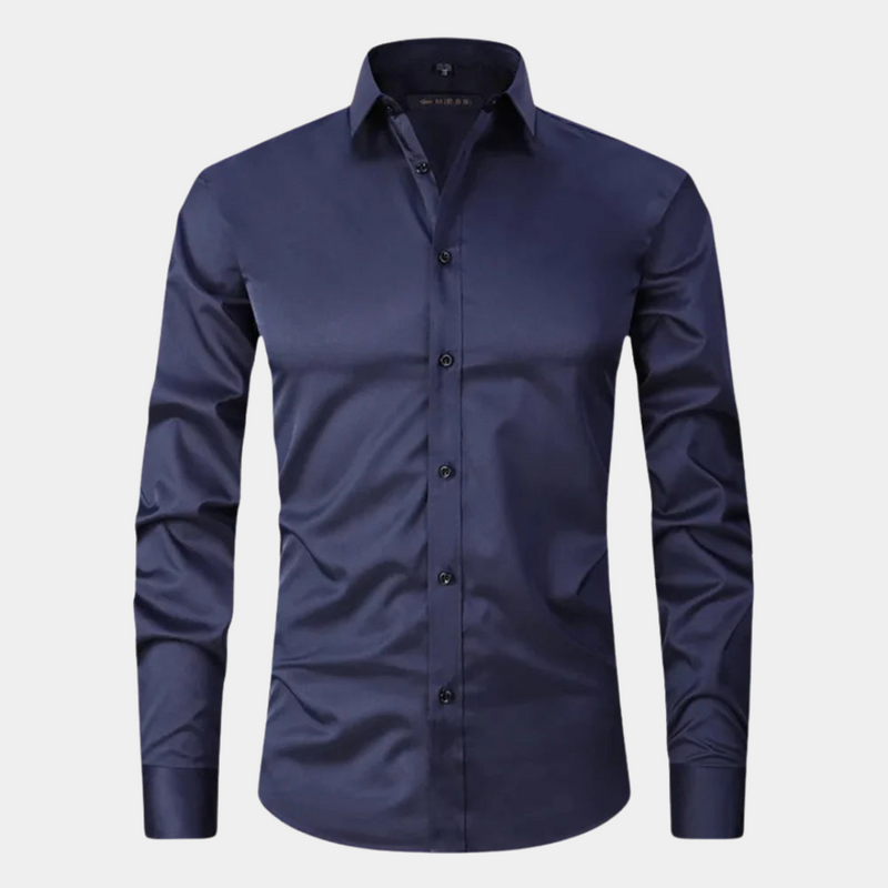 Zwart slim fit stretch overhemd voor heren, stijlvol en comfortabel, perfect voor zakelijk of casual.
