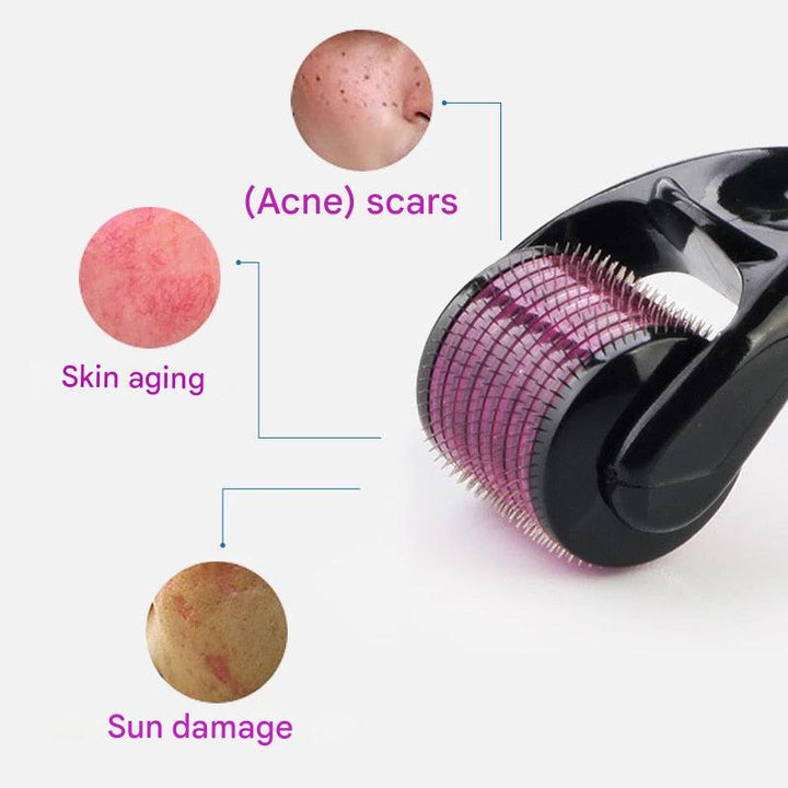 Anti-aging microneedling gezichtsroller voor het effectief verminderen van rimpels, littekens en grove poriën.