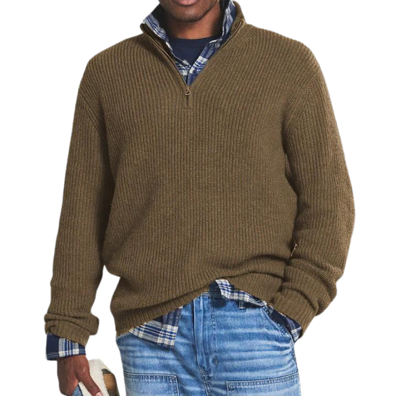 Comfortabele warme heren trui: zachte stof, ideaal voor koudere dagen. Casual pullover met ritskraag, wintermode.