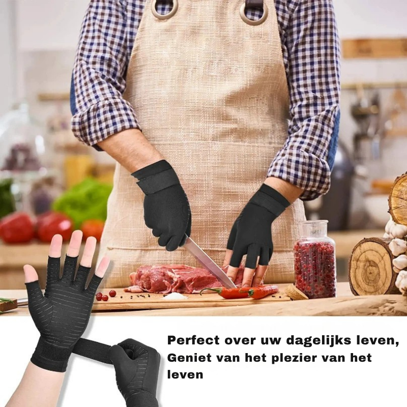 Unisex compressiehandschoenen die helpen bij reuma, artritis en algemene handpijn, voor optimaal comfort.