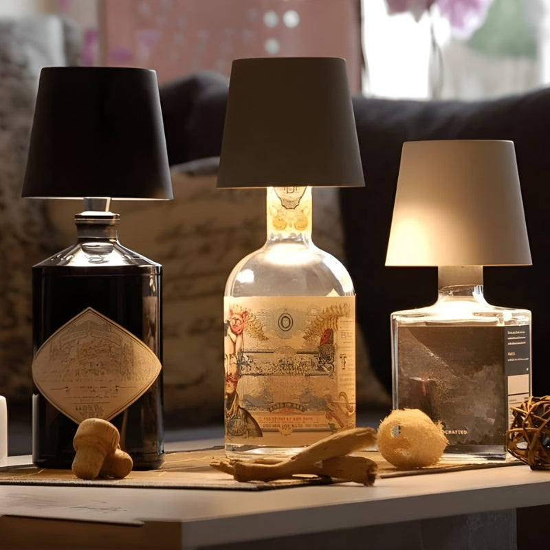 Unieke GlowBottle flessenlamp, duurzame draadloze LED verlichting. Perfecte sfeermaker voor tafel en terras.