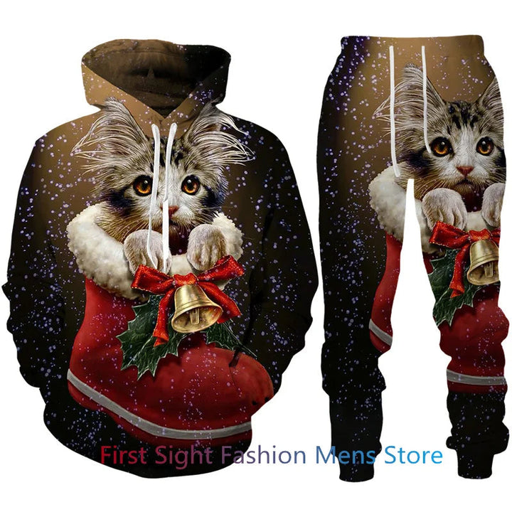 Heren feestelijke joggingpak, perfect kerstcadeau. Zachte winterkleding met capuchon en broek voor thuis.