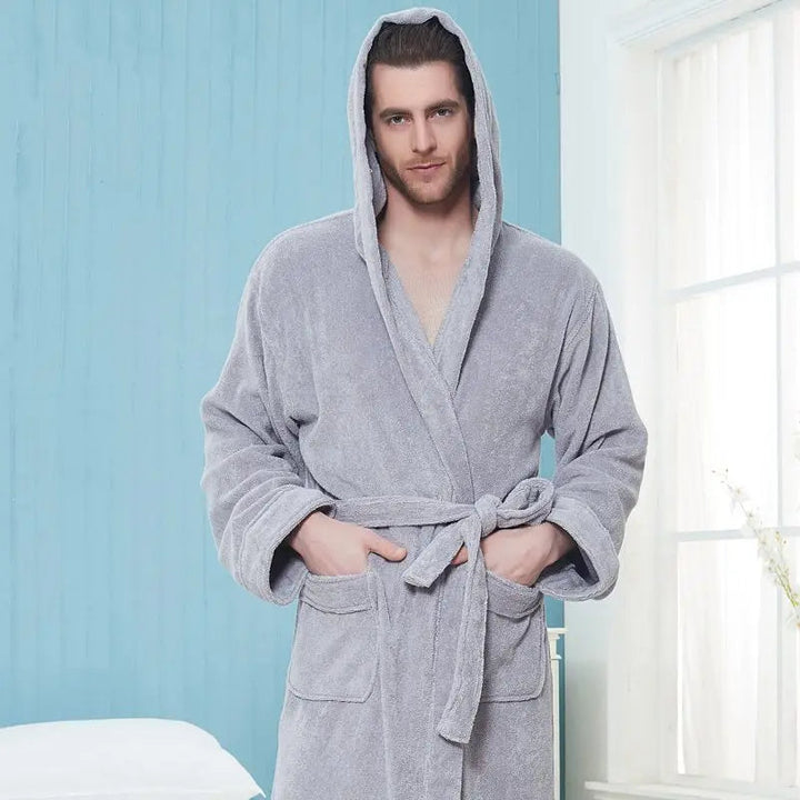 Stijlvolle luxe heren badjas, elegant en comfortabel, perfect voor thuis.
