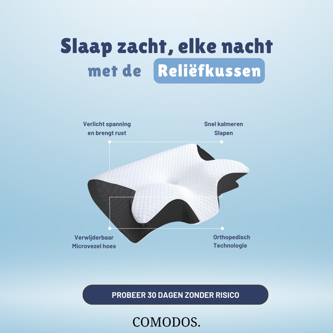 Pijnverlichtend orthopedisch kussen, ontworpen voor een rustgevende en gezonde slaap.
