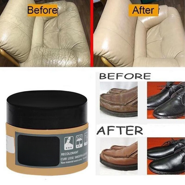 Iemand die de leer restauratie balsem aanbrengt op een leren fauteuil voor meubelonderhoud en reparatie.
