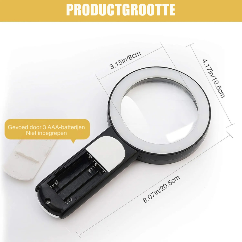 Compact 30x vergrootglas met geïntegreerd LED licht, perfect voor het bestuderen van kleine details en hobby projecten.