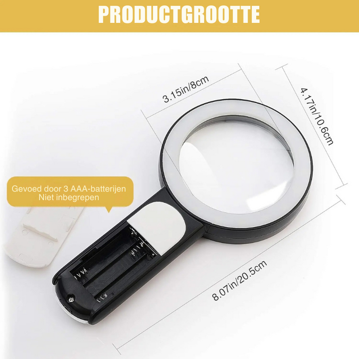 Compact 30x vergrootglas met geïntegreerd LED licht, perfect voor het bestuderen van kleine details en hobby projecten.