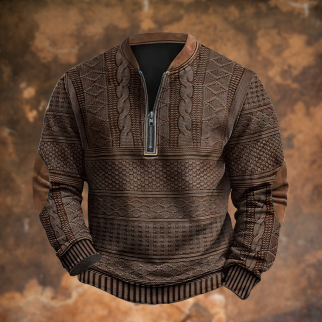 Heren bovenkleding: zachte en comfortabele trui met halve rits, perfect voor gelaagde winteroutfits.