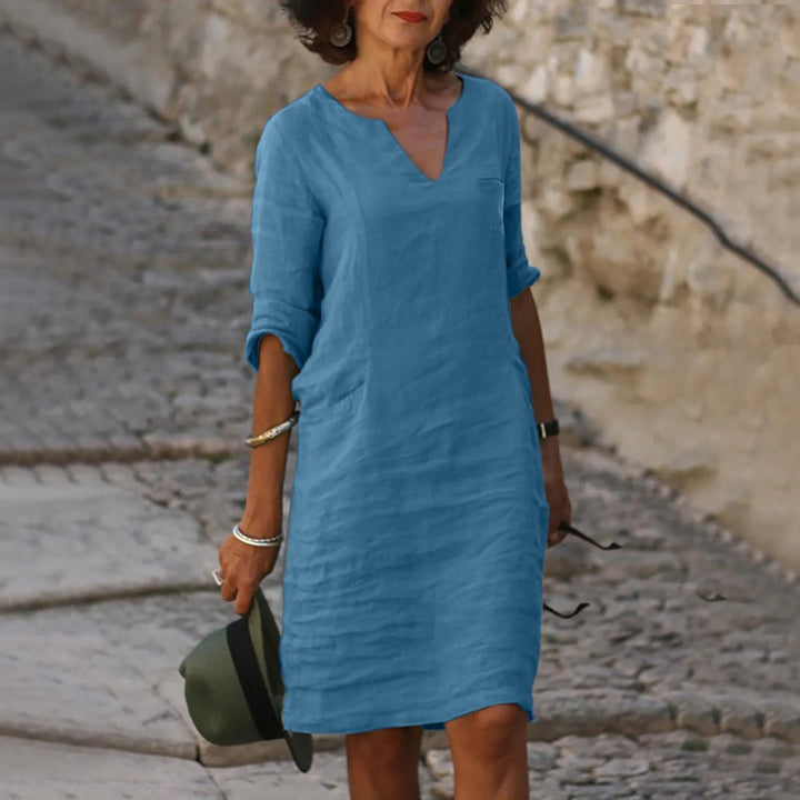Elegante dames midi zomerjurk. Stijlvolle kleding voor comfortabele dagen.