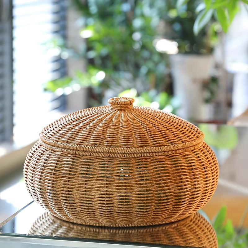 Stijlvolle en praktische rustieke opbergmand met deksel, een must-have voor een georganiseerd huis.