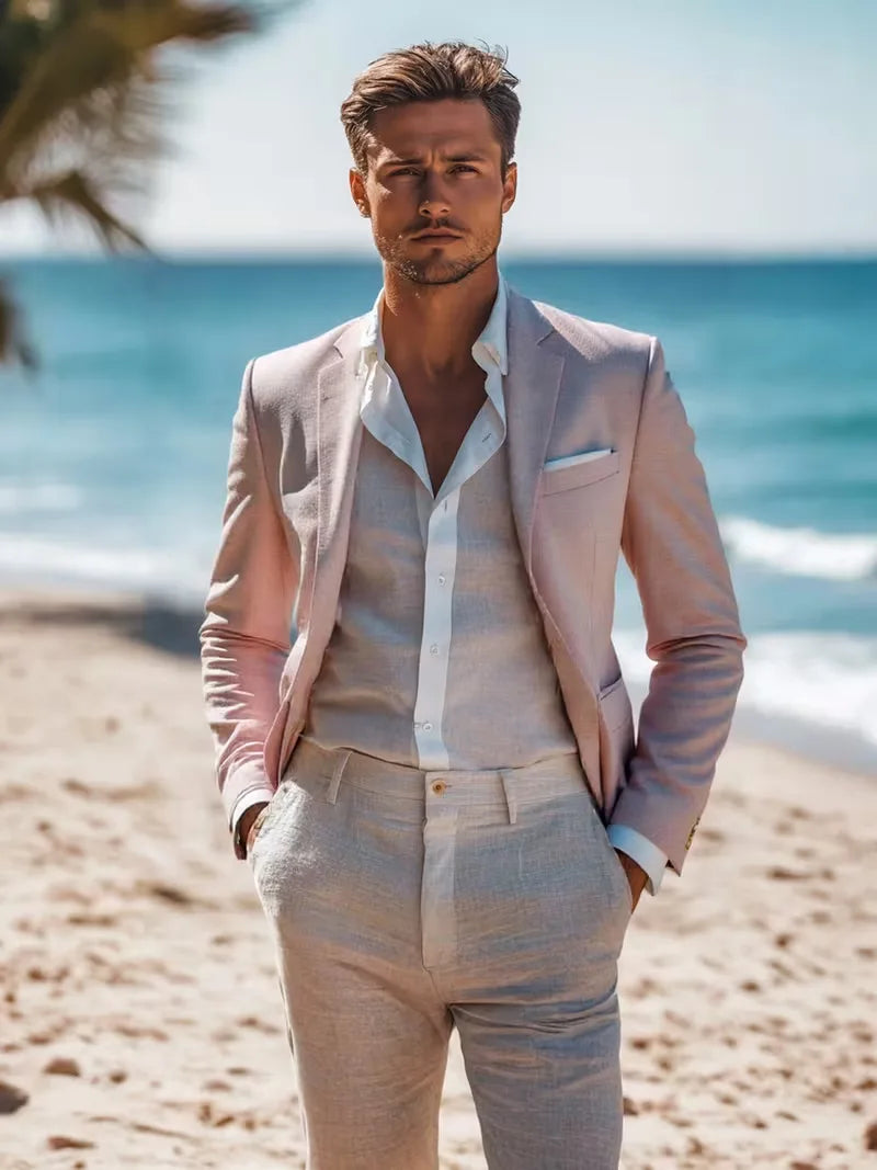 Stijlvol heren blazer van linnen, perfect voor een smart-casual look in de lente of zomer.