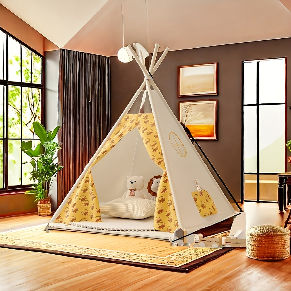 Witte kindertipi tent met speelmat voor binnen, creëert een knusse speelhoek in de kinderkamer.