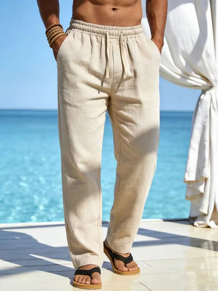 Casual heren linnen broek met elastische taille. Rechte pijp. Ultiem comfort voor warme dagen.