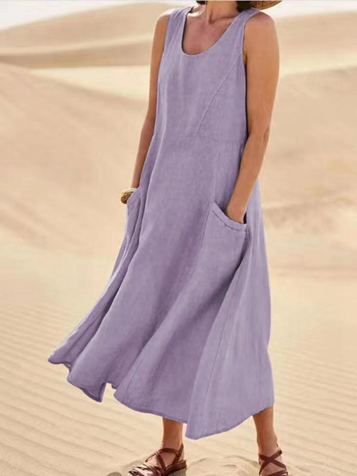 Luchtige mouwloze zomerjurk voor dames, A-lijn model, perfect voor casual comfort.