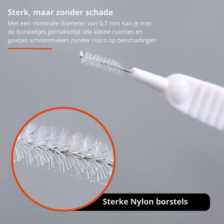 Fijne KalkBuster borstels, perfect voor telefoonreiniging en het schoonmaken van smalle kieren en randjes.